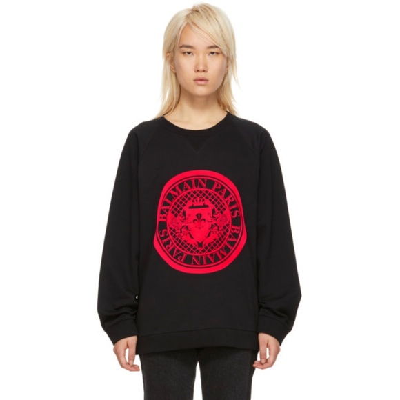 Balmain Black and Red/Pink Coin Logo Sweatshirt - Picture 2 of 10